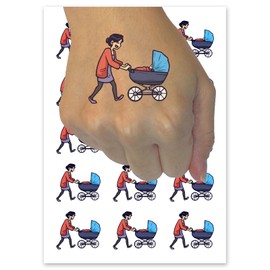 Mother with Child in Stroller Baby Temporary Tattoo Water Resistant Fake Body Art Set Collection - 54 1" Tattoos (1 Sheet)