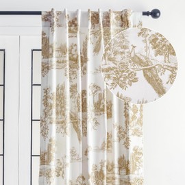 Maison d' Hermine Curtains for Living Room 100% Cotton 96 inch Length One Panel Light Filtering Toile Curtains for Bedroom Windows with Rod and Loop Pockets Drapes (Trianon Bronze, 50" W x 96" L)
