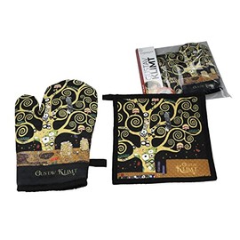 CARMANI - Decorative Oven Glove and Pot Holder Heat Resistant Non-Slip for Cooking, Baking, Barbecuing Printed with Gustav Klimt, The Tree of Life
