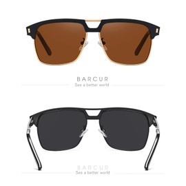 Barcur Men’s Style Square Aviator Sunglasses Polarized Lens Metal Frame(Gold Tea)
