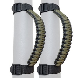 ROMASO Roll Bar Grab Handles for Jeep,Grip Handle for Jeep Wrangler YJ TJ JK JKU JL JLU,Paracord/250 Pounds Load,Black&Olive,Pack of 2