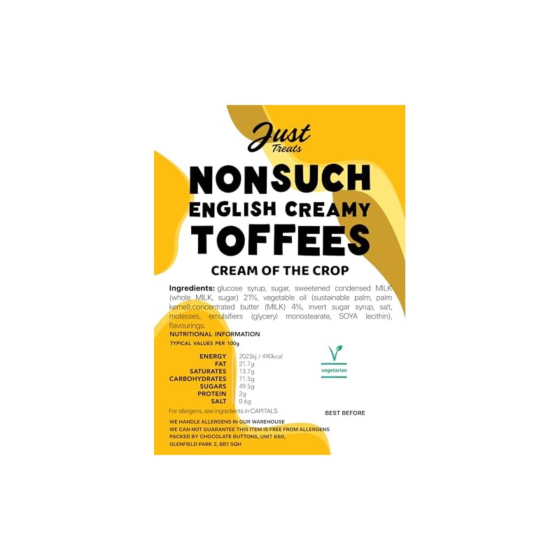 Just Treats Nonsuch English Creamy Toffees (500g Share Bag)