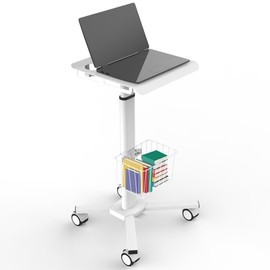 TUILUN Adjustable Height Portable Laptop Desk with Wheels,White Computer Cart on Wheels,Standing Mobile Desk Workstation, Utility Medical Cart