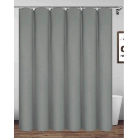 Homehold 200x240cm Gray Shower Curtain With Hooks, Extra Long Polyester Waterproof Bathroom Curtain