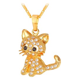 U7 Crystal Cat Necklace 18K Gold Plated Rinestone Pendant Kitten Pendant for Women