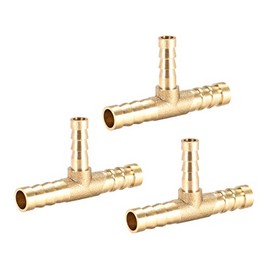 sourcing map Tee Brass Barb Fitting Reducer 3 Way, Fit Hose ID 8mm x 6mm x 8mm 3pcs