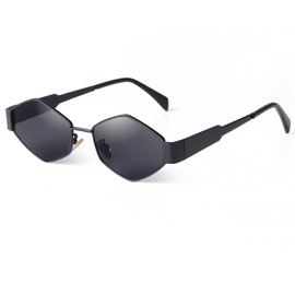 Laurinny Trendy Hexagon Sunglasses for Women Retro Vintage Gold Geometric Metal Sun Glasses Shades(Black/Grey)