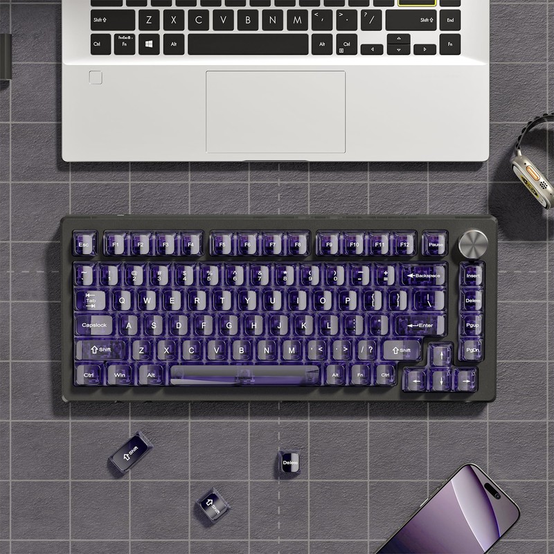 dagaladoo Purple Clear keycaps,Transparent keycaps 60 75 100 Percent,Jelly keycap