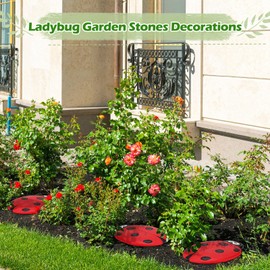 Landical 3 Pcs Ladybug Stepping Stone Garden Stepping Stones Walkway Decorative Stone for Garden Decor Outdoor Flower Beds Yard Decorations