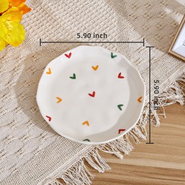 Koythin Ceramic Dessert Plates, Cute Fruits Dinner Plate, Printed Flowers Dinnerware for Office and Home, Kitchen Plates for Desserts (Colorful Little Hearts)