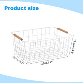 PATIKIL Kitchen Wire Basket, 4 Pack 11"L 9"W Pantry Organization Metal Storage Organizer Household Refrigerator Bin with Wood Handles for Cabinets Closets Bedrooms, White