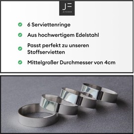 JF.kitchen® 6 napkin rings made of high-quality stainless steel, diameter 4 cm (silver, shiny)