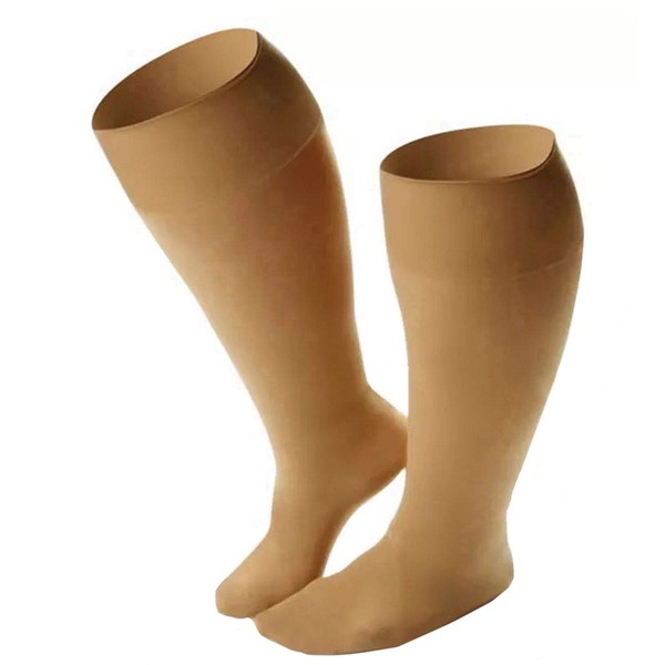 Runee Ultra Wide Knee High Close Toe Calf Compression -Tailored To Wide Calves (Beige)