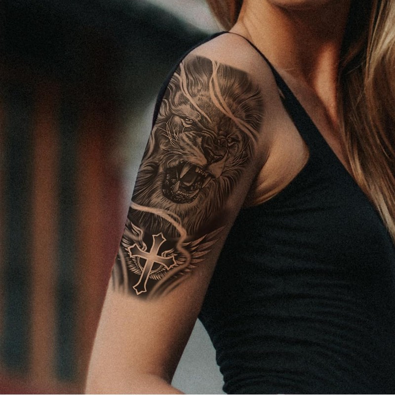 Oottati 2 Sheets Waterproof Arm Temporary Tattoo Stickers Cross Wing