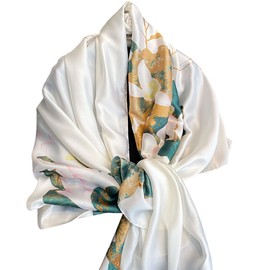 MAIRY Silk Woman Scarf Satin Ladies Scarves Lightweight Fashion Shawls and Wraps Floral Stole White Green Shawl Scarfs 180031