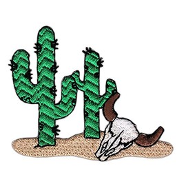 Cactus Desert Skull Sew-On Iron-On Patch Iron-On Patch Iron-On Patch Appliqué Patch Size 7.1 x 5.5 cm