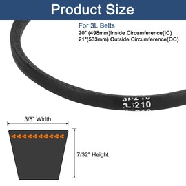 uxcell 3L210 Classic Wrapped Rubber V-Belt, 21"(533mm) Outside Circumference, 3L Profile V Belt 3/8" Width 7/32" Height
