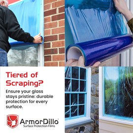 ArmorDillo Blue Protective Window Film for Window Glass W/Free Utility Knife, Window Shield Adhesive Film, Polyethylene Window Masking Film, 45-Day UV Protection, Scratch Prevention - 6”x 200 Feet