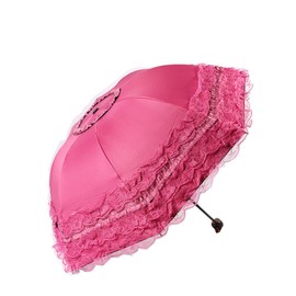 WANLIAN Folding umbrella Travel Umbrella Folding UV Resistance Princess Lace Parasol Umbrella Sun Umbrella For Women Girls sunshades with lace decoration (red)