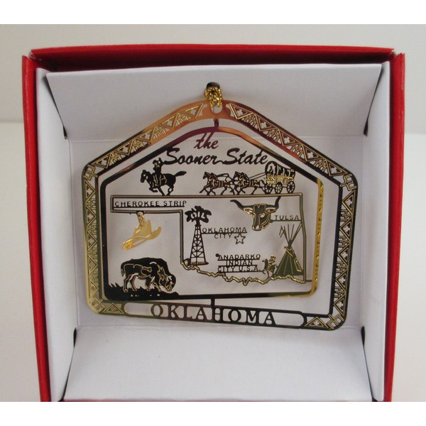 Oklahoma Sooner State Brass Christmas ORNAMENT Souvenir Gift