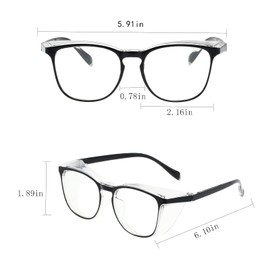 Safety Glasses for Men Women Nurses Anti Fog Stylish Fashion Comfortable Safety Goggles with Side Shields Eye Protection for Adult Black