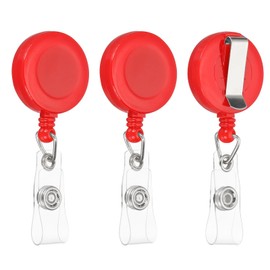 PATIKIL Retractable Badge Holder Reel, 3 Pcs ID Badge Reels with Clip and Clear PVC Strap for Name Key Chain Office Worker Teacher, Red