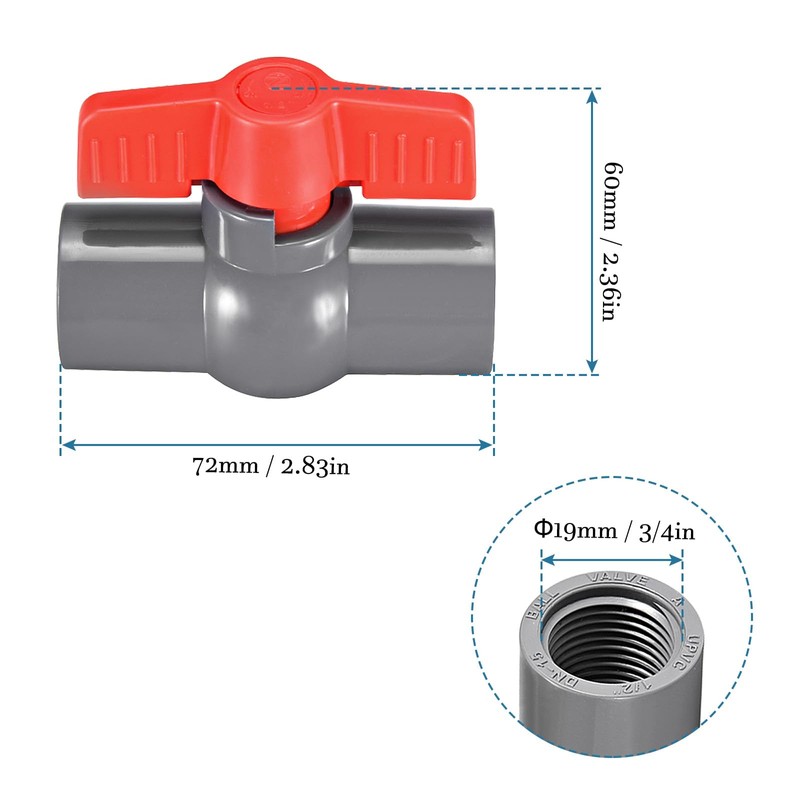 QUARKZMAN 1/2 Inch PVC Ball Valve x 2 Pieces Compact