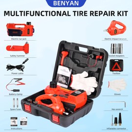 Electric Car Jack kit 5 Ton 12V Electric Floor Jack Lift for Vehicle, Electric Hydraulic Jack Auto Repair Tool Set with Built-in Inflator and Impact Wrench