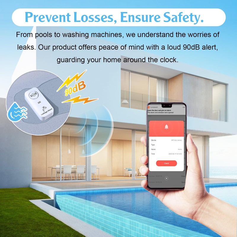 5Pack WiFi Water Leak Detector for Home, 90 dB Water