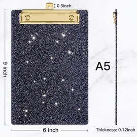 Piasoenc Acrylic Clipboard, Fashion Glitter Clipboard, A5 Size 6" x 9" Clipboards, A5 Clip Board, Cute Confetti Clipboards for for Women, Rose Gold Desk Office Supplies and AccessoriesBlue