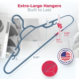 Neaties Large & Wide Heavy Duty Clothes Hangers 12 Pack – Made in USA – Ideal for Plus Size Clothing – 10lb Plastic Hangers with Notches for Oversized Adult Coats & Pants – Blue
