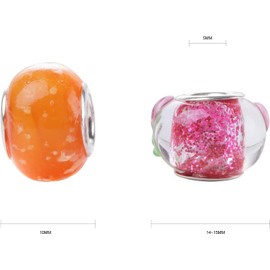 YouLuo Murano Glass Beads Large Hole Beads European Lampwork Spacer Charms Beads Silver Plated Cores Bracelet Charms for DIY Crafts Jewelry Making 50 Pcs Mixed