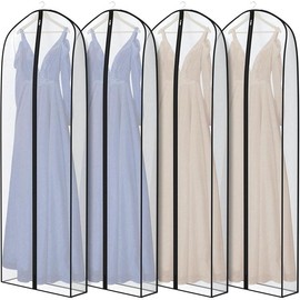Breathable Garment Bags for Leather Coat 43" Suit Bags for Closet Storage Silky Suit Dust Covers for Hanging Clothes with 7" Gussted Wrinkle Free for Leather Clothing,  Coat, Dress, Set of 2 - Colour: 72"-4Pack