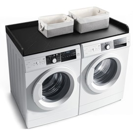 GLDZI Washer Dryer Countertop with 2 Pack Storage Baskets, Wood Washer and Dryer Countertop with Non-Slip Pads/Edge Rails for Laundry Room Storage and Organization, 27.5" W x 54" L(Black Marble)
