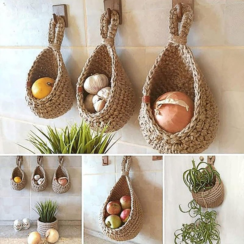 AIMALL 3pcs Boho Wall Hanging Baskets Set – Handwoven Jute