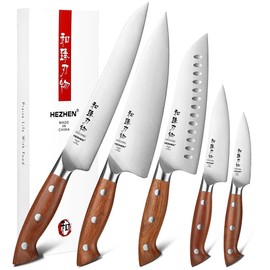 HEZHEN Knife Set,5 Piece Kitchen Chef Knife Set, German High Carbon Stainless Steel Ultra Sharp Chef Santoku Slicing Utility Paring Knives Sets, Ergonomic Full Tang Handle Cooking Cutlery Set Gift