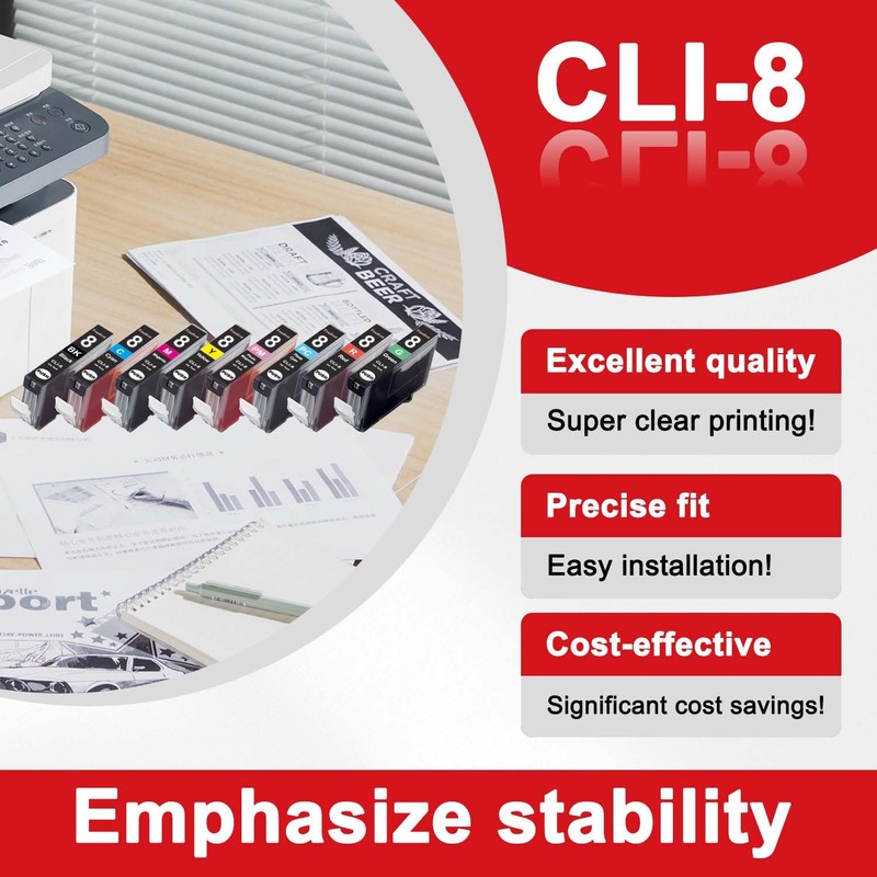 CLI-8 Ink Cartridges 8-Pack Compatible Replacement for Canon CLI8 CLI