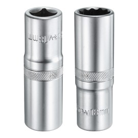 sourcing map 2pcs 1/2" Drive by 18mm 12-Point Deep Socket 78mm Length Metric Spline Socket