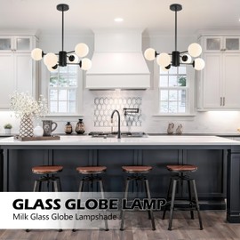 Bagood 6-Light Globe Sputnik Chandelier Black Sputnik Chandeliers Modern Mid Century Globe Pendant Light Matte Black Finished with White Frosted Globe Glass Lampshade for Dining Room Bedroom Kitchen