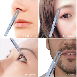 AUSOMTEK Nose Hair & Ear Hair Trimming Tweezers, Eyebrow Grooming Scissors, Eyelash Clipper, Stainless Steel Grooming Scissors, Safe Round-Headed, for Men and Women (Cyan PU Case) (1 pack)