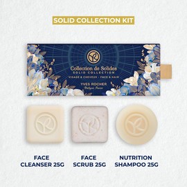 Yves Rocher Face & Hair Mini Solid Collection | Face Cleanser (25g), Face Scrub (25g) & Nutrition Shampoo (25g) | Zero Plastic, Solids Collection Kit, Holiday Gift, Green Heroes Set