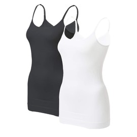 EUYZOU Women's Tummy Control Shapewear Tank Tops - Seamless Body Shaper Compression Top - Black/White 2pk L
