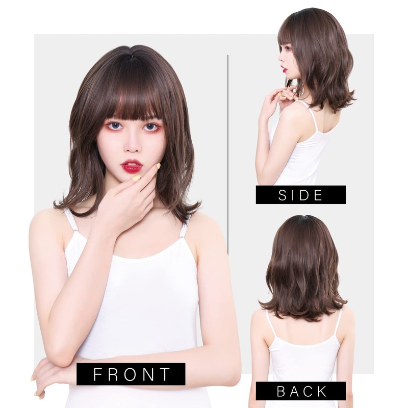 TefuRe H-6132-BkLt Wig, Medium, Long Bangs, Wig, Women, Loose Wave,