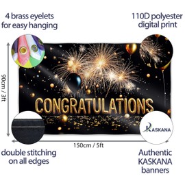 Congratulations Banner for Prom - Congratulations Decorations - Well Done - We Are So Proud of You - 5x3ft (Black and Gold)