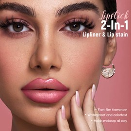 HOSAILY Pink Nude Liquid Lip Liner Lip Stain Marker Pen, 2in1 Double Head 2 Color Lip Tint Pencil, Long Lasting Smudge Proof Smooth Lightweight Natural Matte Finish All Day Wear Lip Combo for Women