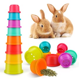 SKYWHALE Bunny Toys, Stacking Cups for Rabbits, 8PCS Stackable Plastic Pet Nesting Snack Cup, Chinchilla, Guinea Pig and Parrot Enrichment Toys for Hiding Food and Playing