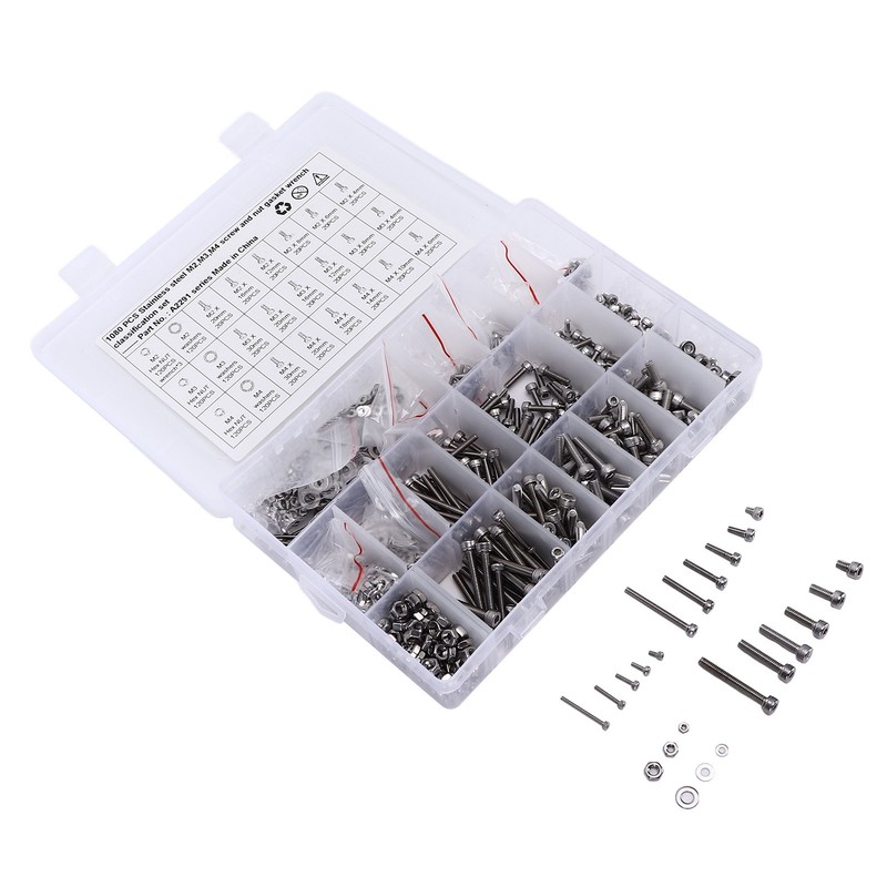 1080Pcs/Set M2 M3 M4 Screw Nut Gasket Kit Stainless Steel