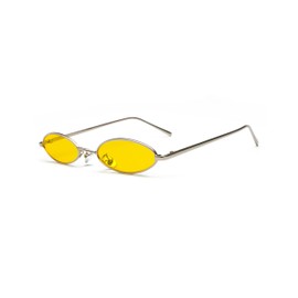 QVKUUT Retro Oval Sunglasses Women Men Metal Trendy Classic UV Protection Sunglasses, Silver/yellow