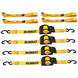 DEWALT DXBC9002-2X 8-Piece Kit with 2” x 10’ Auto Retractable Ratchet Straps (3,300 lb Break Strength) and 1.7" x 18" Premium Soft Loops (11,000 lb Break Strength)