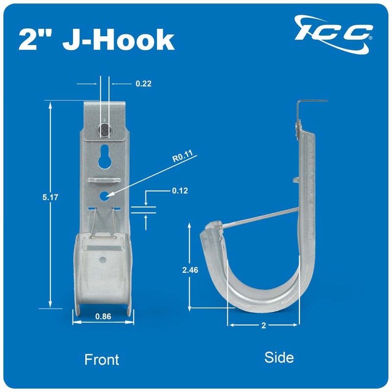 ICC Ceiling Mount J Hook 2” with Retainer Clip -